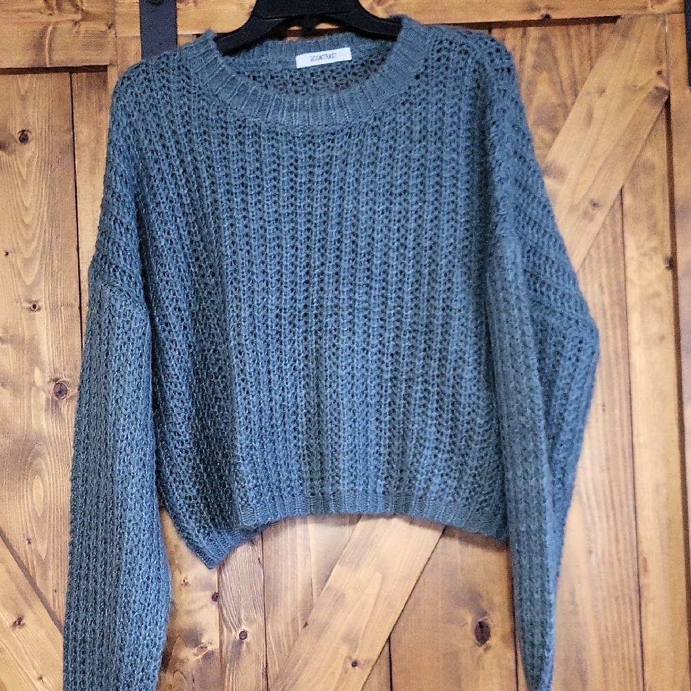 Aritzia Olive Green Crewneck Chunky Knit Sweater,pit To Pit 25